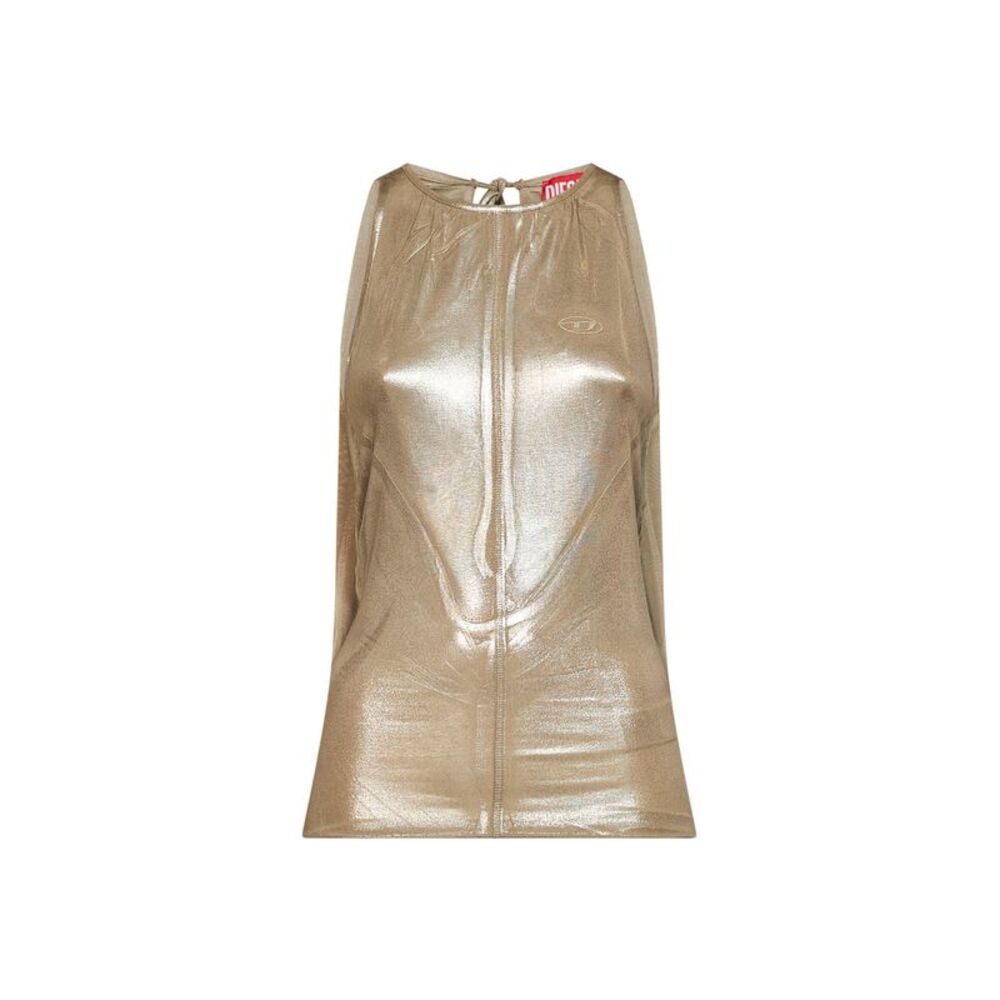 Diesel Women Gold Metallic Stretch Jersey T-Dyvyny Top
